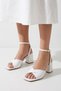 White Blunt Toe Women's Thick Heeled Evening Dress Shoes
