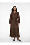 Brown Crew Neck Belted Waist Poplin Dress - 3