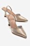 Renos Gold Patterned Pointed Toe Women's Heeled Evening Dress Shoes
