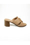1512 Beige Leather Heeled Daily Women's Slippers - 2