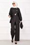 Premium Gold Button Belted Jeans Suit Black - 3