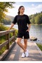 Black Minimal Logo Detailed Women's Shorts & T-Shirt Set