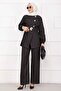 Premium Gold Button Belted Jeans Suit Black - 4