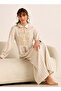Midi Night Dress Long Sleeves Lurex Stripe Linen Blend - 2