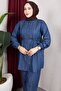 Ribbed Denim Set - Navy Blue - 2