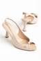 Large Size Women's Heeled Sandals Shoes Beige Satin Front Buckle - 3