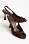 Large Size Women's Heeled Sandals Shoes Brown Satin Front Buckle