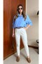 Women's Gabardine Trousers Stone Color Trousers 66-10295 Wide Leg Lycra Gabardine Trousers with Belted Waist