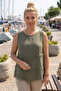 Khaki Round Neck Sleeveless Washed Dirty Stitched Casual Muslin Woven Blouse 65 60 - 3