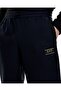 Men's Slim Fit Elastic Waist and Cuffs Flexible Technical Fabric Logo Label Navy Blue Sweatpants - 3