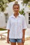 White Shirt Collar 3/4 Sleeve Buttoned Sequin Detailed Embroidered Casual Cotton Woven Shirt 65 60 - 4