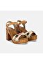 Women's White Colorful Stone Detailed Heeled Straw Sandals