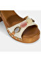 Women's White Colorful Stone Detailed Heeled Straw Sandals - 8