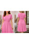 Round Neck Back Buttoned Viscose Midi Dress Soft Textured Modern Stylish