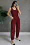 Women's Round Neck Strappy Viscose Jumpsuit with Pockets - 4