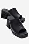 Women's Wide-Faced Heeled Slippers Black