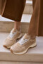 Pelluna Women's Beige Biscuit Genuine Leather Suede Sneaker - 7