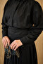 Women's Hidden Buttoned Belted Shirt Collar Suit Black - 6