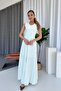 V-Neck Side Pleated Women's Dress - White - 7