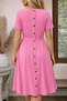 Round Neck Back Buttoned Viscose Midi Dress Soft Textured Modern Stylish - 3