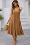 Women's Round Neck Strappy Flared Long Viscose Dress