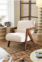 Cream Fabric Lounge Chair Walnut Wood Frame Modern Accent Chair - 3