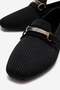 Women's Stoned Square Buckle Knitwear Flat Toe Shoes Black - 3