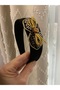 Handmade Crown with Gold Cord and Crystal Stone Embellishments on Black Suede - 8