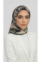 Flower-Patterned Rayon Scarf - Green / Cream - 5