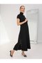 Buketli̇ Women's High Collar and Two-Side Snap Detail Tok Combed Cotton Short Sleeve Long Dress - 8
