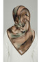 Flower-Patterned Rayon Scarf - Brown / Green - 7