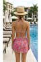 Women's Floral Patterned Triangle Drawstring Bikini Set 3-Piece Stylish Tie-Up Pareo Skirt - 6