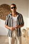 Men's Jacquard Ecru-Black Short Sleeve Knitwear Shirt Ls-19230
