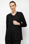 Women's V-Neck Collar and Pocket Chain Combed Cotton Cardigan 26709 Black - 2