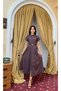 Women's Brown Polka Dot Belted Midi Length Buttoned Shirt Collar Dress - 3
