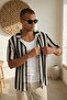 Men's Jacquard Ecru-Black Short Sleeve Knitwear Shirt Ls-19230 - 2