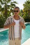 Men's Jacquard Brown-Tile Short Sleeve Knitwear Shirt Ls-19229