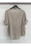 Women's Beige Italian Open Collar Half Sleeve Oversize Blouse 40 - 44 Size - 3