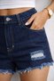 Women's High Waist Ripped Detailed Tassel Hem Denim Shorts Navy Blue - 4