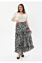 Maxi Size Chain Patterned Pleated Crepe-Chiffon Skirt