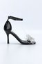 Kallista Flexible Soft Non-Slip Sole (8 cm) Black Patent Leather Handmade Transparent Leaf Detailed Women's Heels - 7