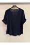 Women's Black Italian Open Collar Half Sleeve Oversize Blouse 40 - 44 Size - 3