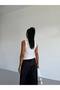 Women's White Front Tulle Draped Zero Sleeve High Neck Sandy Fabric Blouse - 3