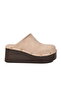 Beige High Sole Closed Front Women's Heeled Slippers 322220 Z - 3