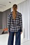 Plaid pattern tie detail women's shirt - navy blue - 4