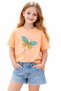 Girl's Butterfly Embroidered Orange Color Short Sleeve T-Shirt