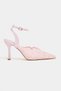 Aveny Candy Pink Lace Embroidery Detail Ankle Strap Thin Heeled Women's Shoes - 5