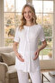 Yenisezon Navy Blue Ecru Summer Lace Polka Dot Short Sleeve Buttoned Maternity Dressing Gown Pajama Set - 7