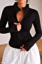 Women's Body-Fitting Zippered Cardigan – Slim Fit High Collar Basic - 2