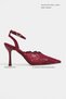 Aveny Burgundy Lace Embroidery Detail Ankle Strap Thin Heeled Women's Shoes - 2